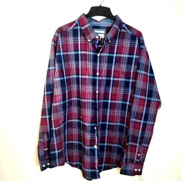 NWT Haggar Long Sleeve Button Stretch Men XXL Western Shirt Plaid Blue Dress Y2K - Picture 2 of 12